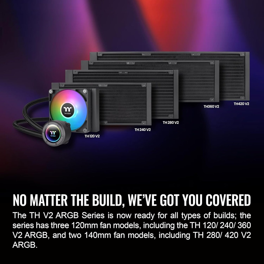 Thermaltake TH240 ARGB Sync V2 - Enfriador líquido de CPU/Enfriamiento líquido ALO/ventilador 4.724 in*2/PWM 500 ~ 2000 RPM/bloque de agua espejo/MB ARGB Sync Control, CL-W361-PL12SW-A, negro