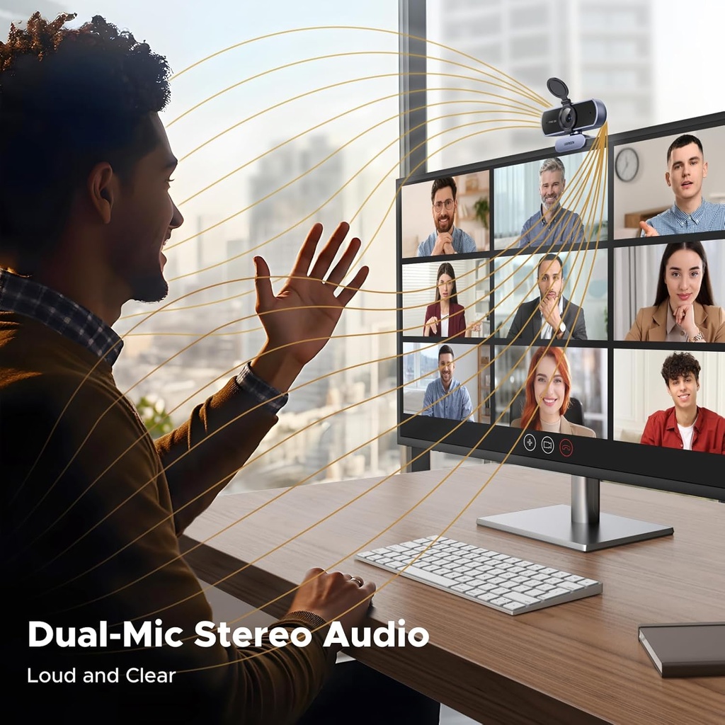 UGREEN Cámara web 2K para PC Ultra HD 1080P Cámara web con micrófono, cámara de PC con cubierta de privacidad, cámara web USB para transmisión, conferencias, videollamadas, zoom, Skype, equipos