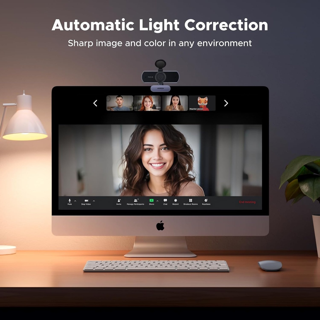 UGREEN Cámara web 2K para PC Ultra HD 1080P Cámara web con micrófono, cámara de PC con cubierta de privacidad, cámara web USB para transmisión, conferencias, videollamadas, zoom, Skype, equipos