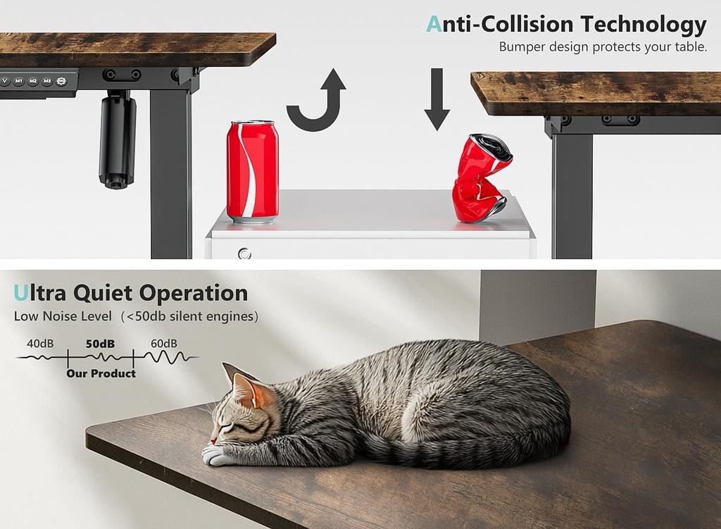 VVENACE Escritorio eléctrico de pie de 55 x 24 pulgadas, altura ajustable con 4 ruedas, 4 ajustes de altura de memoria, 2 ganchos para auriculares, para oficina en casa, tablero de empalme marrón