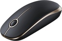 Vssoplor - Mouse inalámbrico, 2.4 G, delgado y portátil, con nano receptor, silencioso y óptico para portátil, PC, laptop, color negro y dorado
