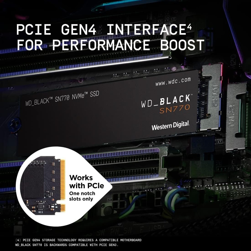 Western Digital WD_BLACK SN770 NVMe - Unidad interna de estado sólido SSD para juegos de 2 TB - Gen4 PCIe, M.2 2280, hasta 5,150 MB/s - WDS200T3X0E