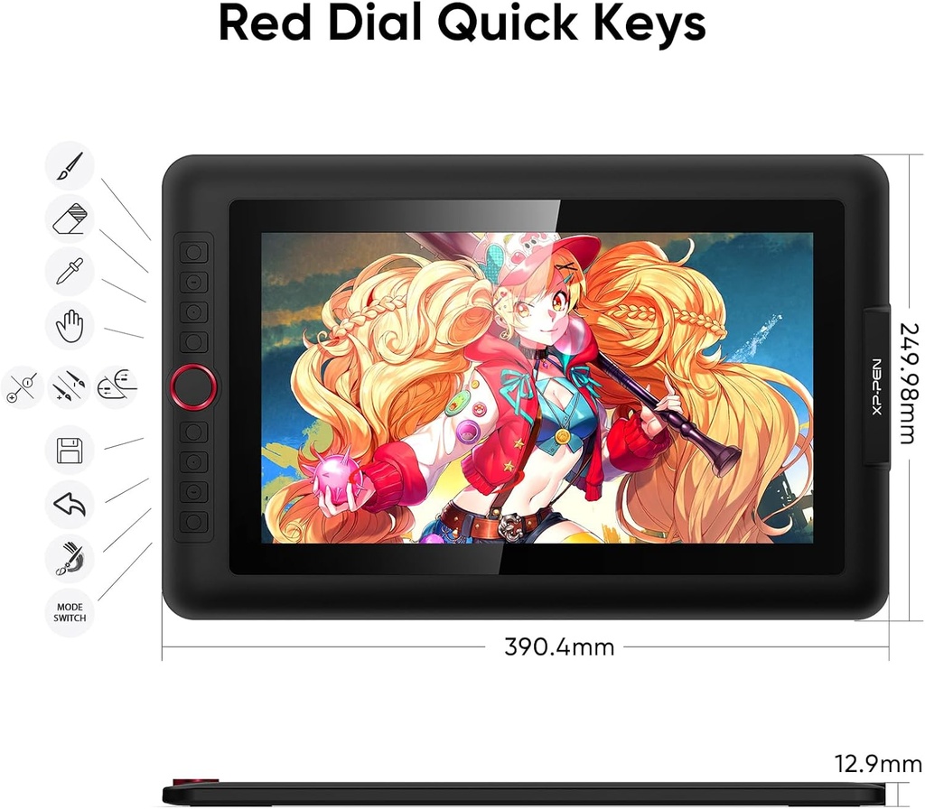 XPPen - Tableta de dibujo con pantalla totalmente laminada, monitor de dibujo gráfico Artist13.3 Pro con soporte ajustable y 8 teclas de acceso directo (8192 niveles de presión de bolígrafo, 123%