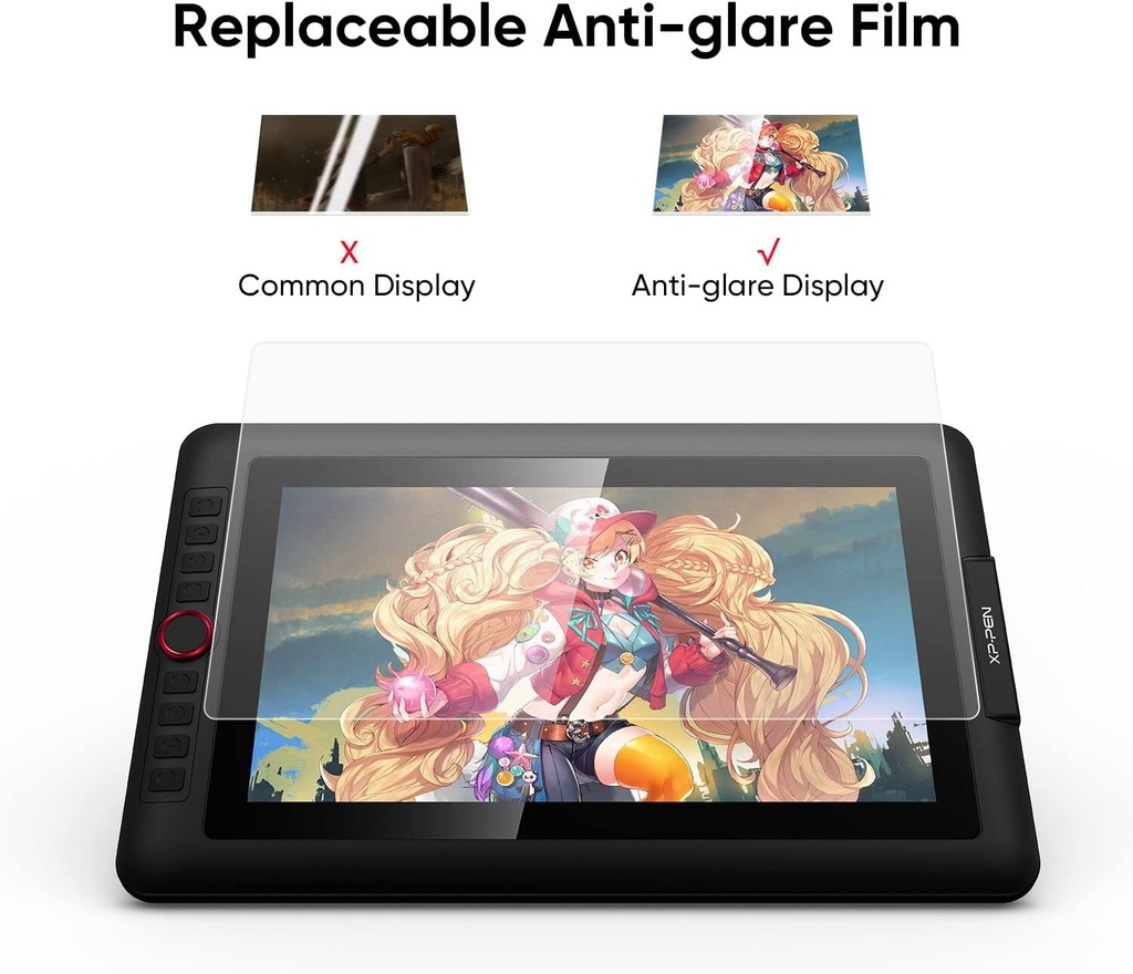XPPen - Tableta de dibujo con pantalla totalmente laminada, monitor de dibujo gráfico Artist13.3 Pro con soporte ajustable y 8 teclas de acceso directo (8192 niveles de presión de bolígrafo, 123%