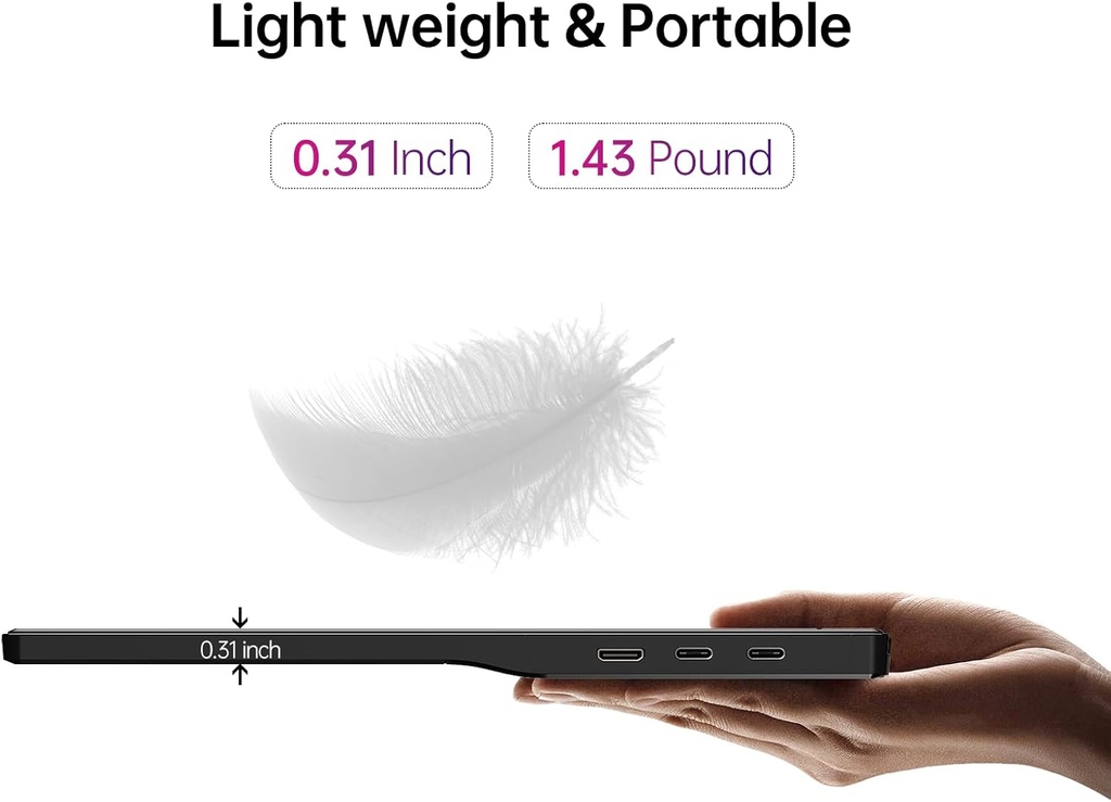 Yxk Monitor portatil de 15.6 pulgadas 1080P USB-C HDMI Ultra-Slim Monitor de viaje con soporte, para laptop, PC, teléfono Mac, PS, Xbox, Swich IPS