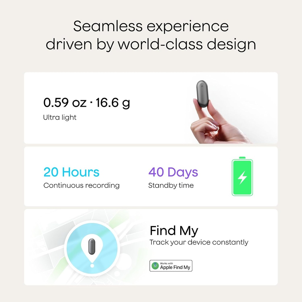 Grabadora de voz AI, grabadora de voz PLAUD NotePin, control de aplicaciones, toma de notas AI, soporte de transcripción y resumen de IA en 112 idiomas, memoria de 64 GB, grabadora de audio para