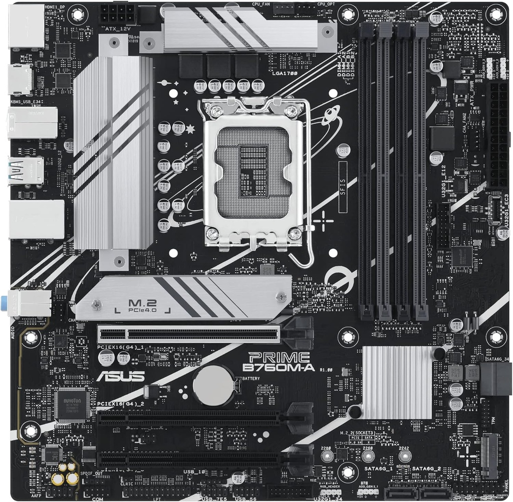 ASUS Prime B760M-A-CSM Intel B760 (LGA 1700) mATX CSM Placa base comercial PCIe 4.0, DDR5, 2X M.2, LAN de 2.5 Gb, DP, 2 HDMI, SATA 6 Gbps, USB 3.2 tipo C, Aura Sync, ASUS Control Center Express