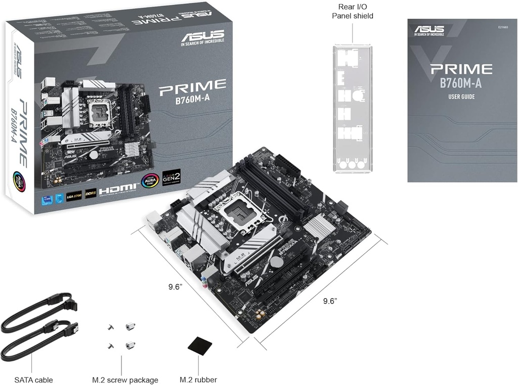 ASUS Prime B760M-A-CSM Intel B760 (LGA 1700) mATX CSM Placa base comercial PCIe 4.0, DDR5, 2X M.2, LAN de 2.5 Gb, DP, 2 HDMI, SATA 6 Gbps, USB 3.2 tipo C, Aura Sync, ASUS Control Center Express