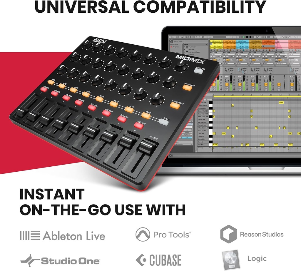 Akai Professional MIDImix consola mezcladora DAW de alto rendimiento USB (24 perillas / 16 botones / 8 reguladores de volumen)