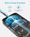 Anker - Regleta de protección contra sobretensiones (2100J), 12 salidas con 1 USB C y 2 puertos USB para iPhone 15/15 Plus/15 Pro/15 Pro Max, cable de extensión de 5 pies, enchufe plano, carga USB C