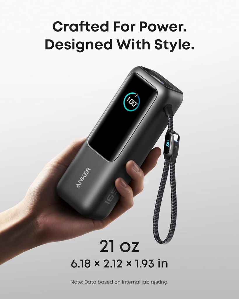 Anker Banco de energía para laptop, cargador portátil de 25,000 mAh con puertos USB-C triples de 100 W, cables integrados y retráctiles, para iPhone serie 16/15, MacBook, Samsung