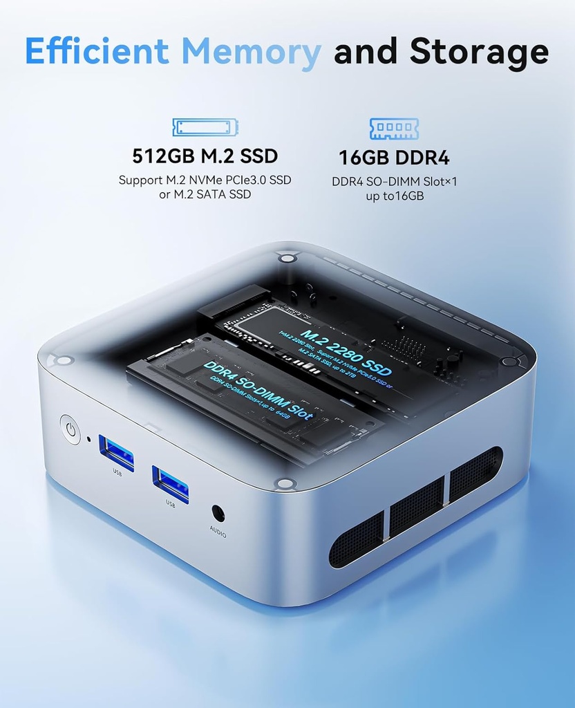 ACEMAGIC Vista Mini V1 Mini PC, 12ª generación Alder Lake-N N97 (Beat N150/N100/N95, hasta 3.6 GHz), 16 GB DDR4 RAM 512 GB SSD