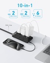 Anker 300J - Regleta de alimentación ultrafina 10 en 1de enchufe plano con 6 CA, 2 puertos USB-A y 2 puertos USB-C, cable de extensión, estación de carga de escritorio para el hogar, oficina