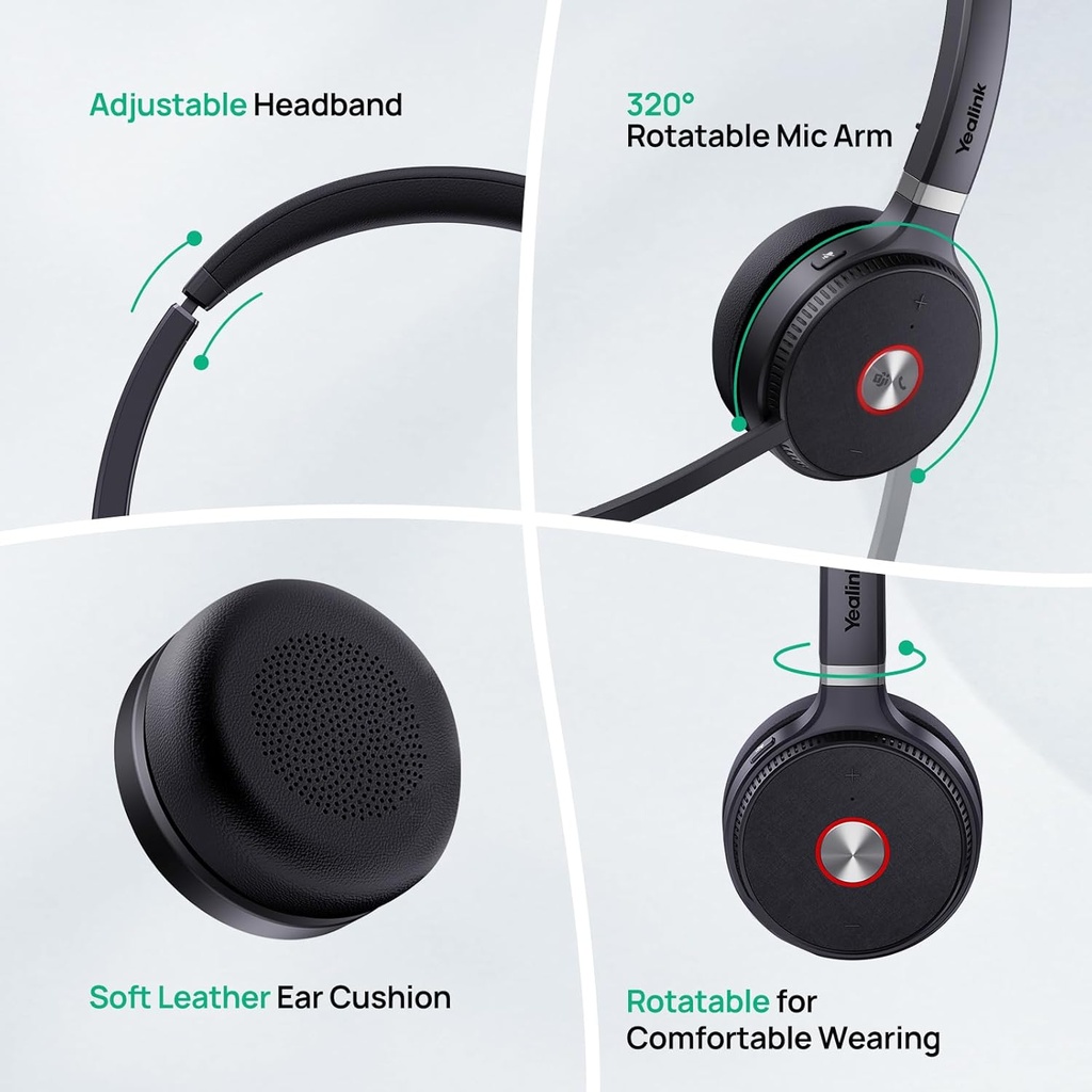 Auriculares Inalámbricos Mono Yealink WH62 para equipos de Microsoft, DECT inalámbricos con 2 micrófonos de cancelación de ruido para teléfono IP y PC