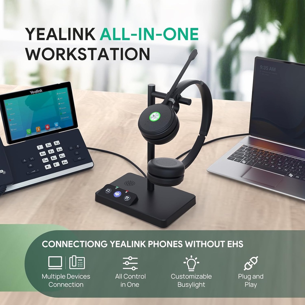 Auriculares inalámbricos duales Yealink WH62 para equipos de Microsoft, DECT con 2 micrófonos de cancelación de ruido para teléfono IP y PC,