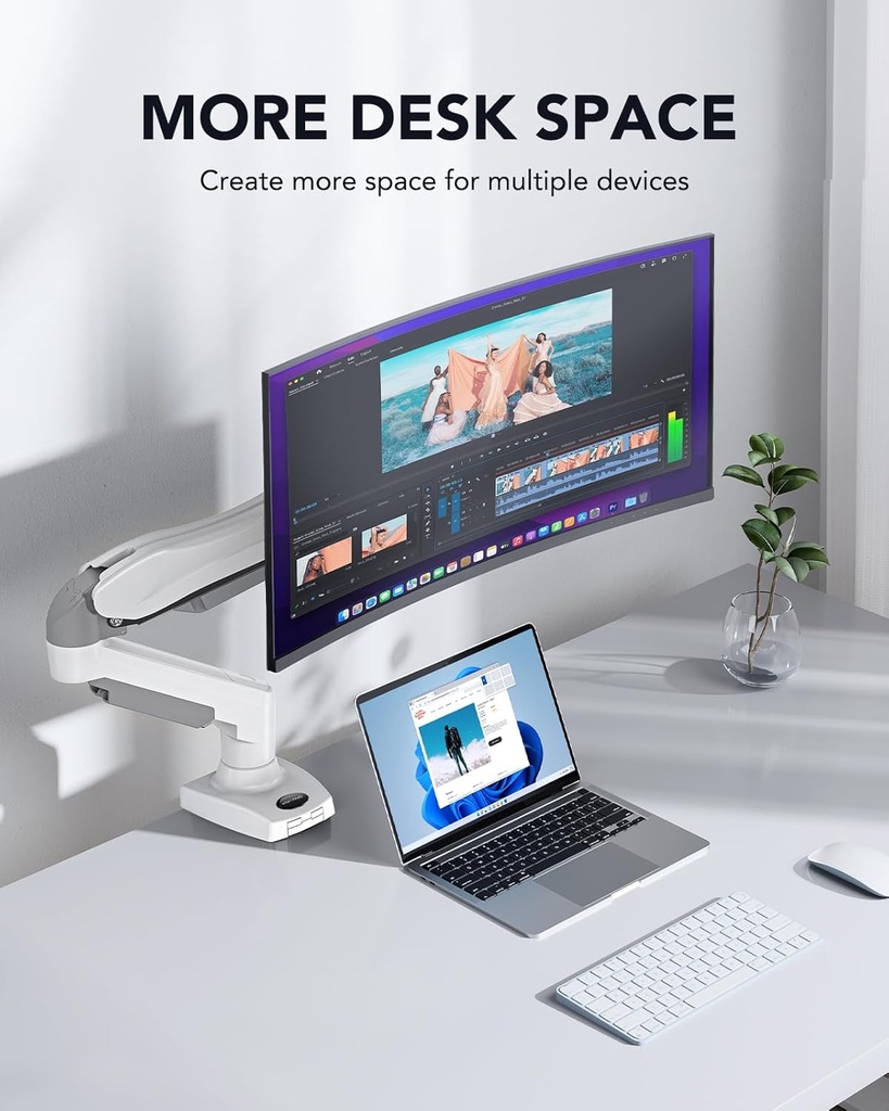 Base Para Monitor HUANUO a GAS Para Monitor 17" a 32" - Hasta 8Kg - (Blanca)