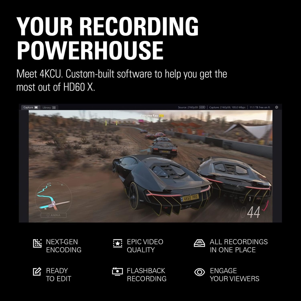 Capturadora Elgato HD60 X – Transmisión/Grabacion 1080p60 HDR10 - 4K30 - Latencia ultra baja - OBS - PS5, PS4/Pro, Xbox Series X/S, Xbox One X/S, PC y Mac.