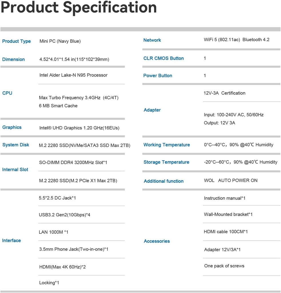 Beelink Mini PC S12 Pro, Intel 12ª generación Alder Lake - N100(hasta 3.4 GHz), 8 GB DDR4 RAM 256 GB M.2 SSD, soporta para computadora de escritorio 4K Dual Display/USB3.2/WiFi 6/BT5.2/Gigabit