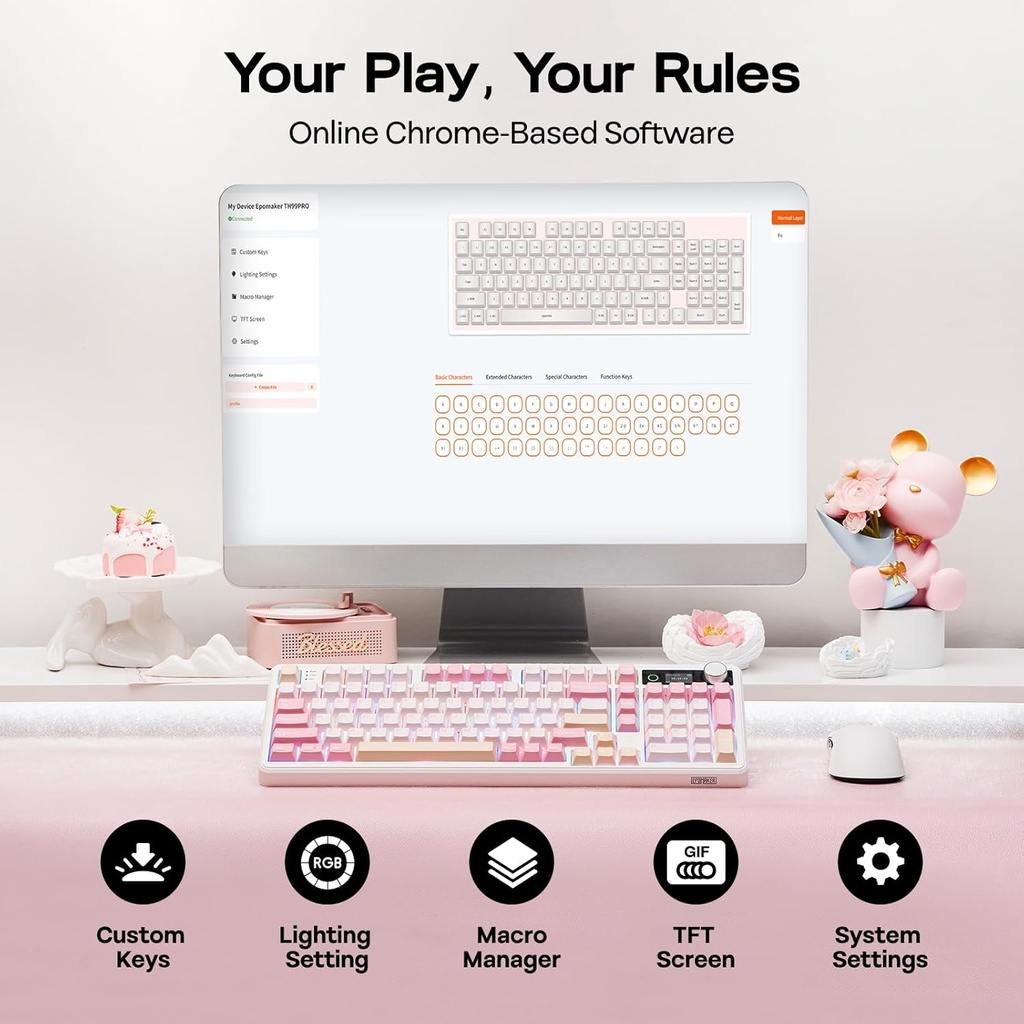 EPOMAKER TH99 PRO Teclado mecánico 96% con pantalla y perilla, 10000mAh, 2.4 GHz/BT, intercambio en caliente, controlador personalizado, retroiluminación RGB, tecla PBT, teclado inalámbrico para129,99