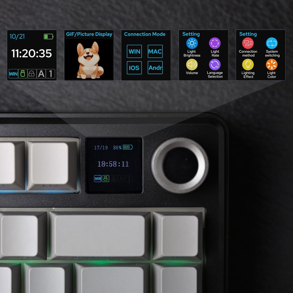 EPOMAKER X Aula F75 MAX - Teclado mecánico inalámbrico con pantalla TFT y perilla, teclado para juegos con junta en un 75% de diseño, intercambiable en caliente, retroiluminación RGB, para PC/Mac