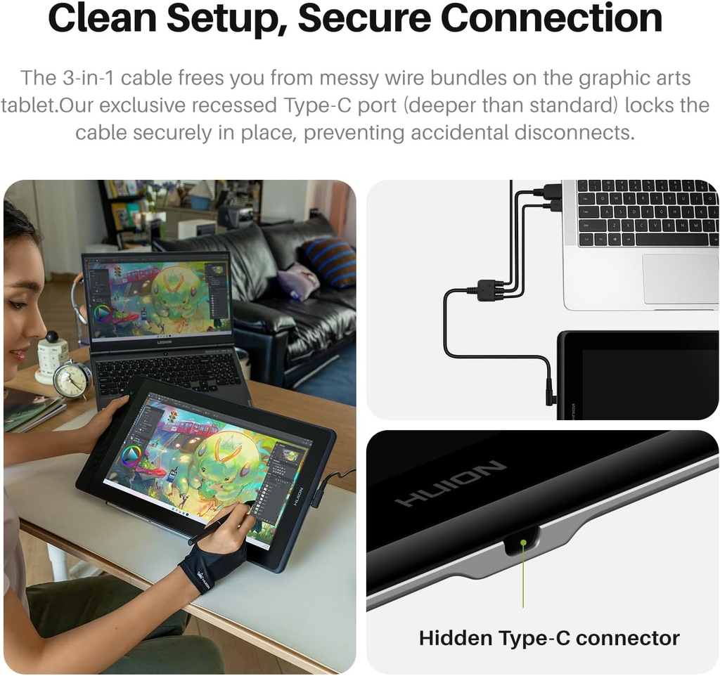 HUION Kamvas Pro 16 V2 - Tableta de dibujo con pantalla de 16384 niveles sin batería, soporte de inclinación de 0.07 oz IAF, vidrio AG completamente laminado de 15.6 pulgadas, barra táctil inteligente