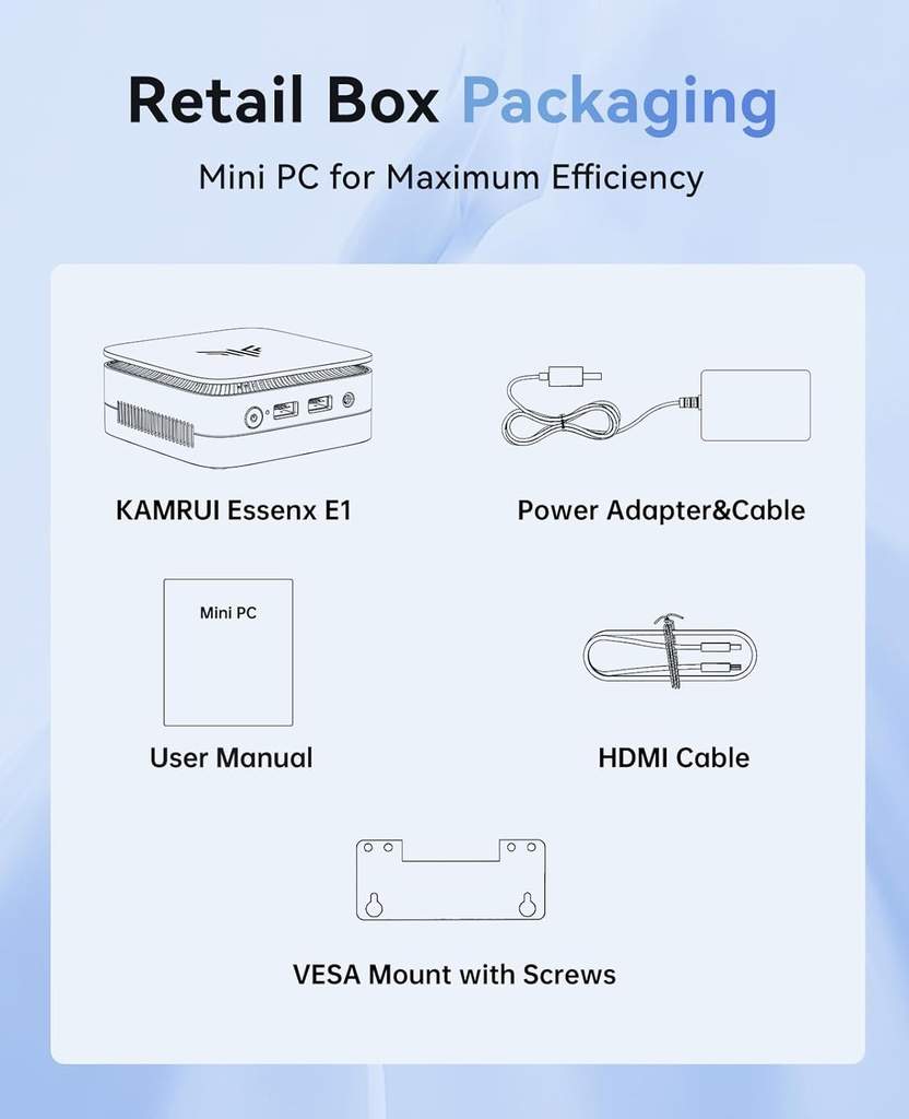 KAMRUI Mini PC E1, computadora de escritorio N150(hasta 3.6 GHz) Mini computadoras 16 GB RAM 256 GB SSD Micro PC, Mini Tower PC de escritorio soporte 4K HDMI, WiFi dual, BT4.2 para oficina en casa de