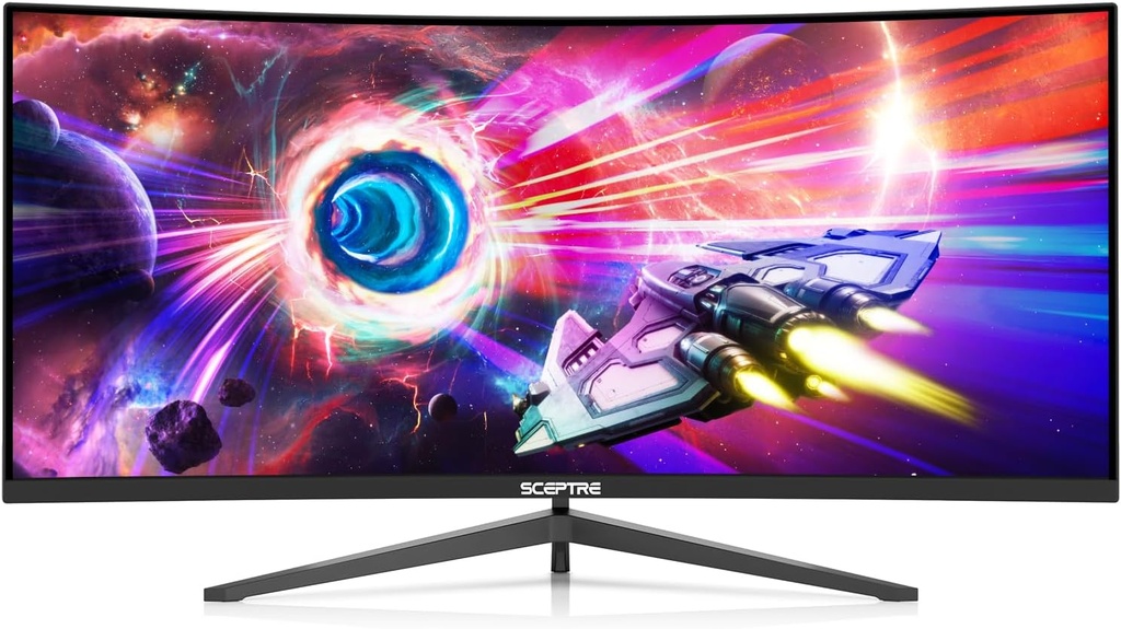 Sceptre Monitor WQHD ultraancho curvo de 34 pulgadas 3440 x 1440 R1500 hasta 165Hz DisplayPort x2 99% sRGB 1 ms imagen por imagen, negro máquina 2023 (C345B-QUT168)