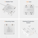 TESSAN - Tira de alimentación con protector de sobretensión, cable de extensión de enchufe plano de 5 pies con 3 USB (1 USB C) 8 salidas, 1250W, protección de 900J, extensor de salidas de 3 lados con