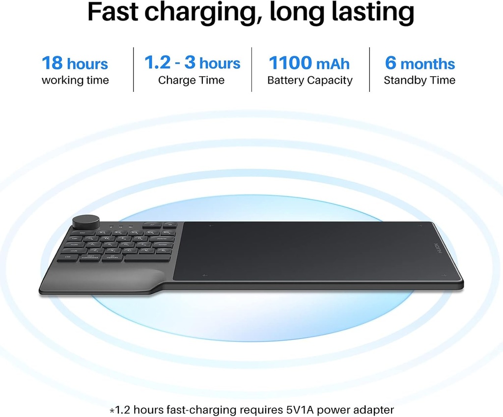 Tablet De Dibujo Inalámbrica HUION Inspiroy Keydial KD200 – Conexion Bluetooth - con dial de teclado, 5 teclas Personalizables, Pen sin batería.