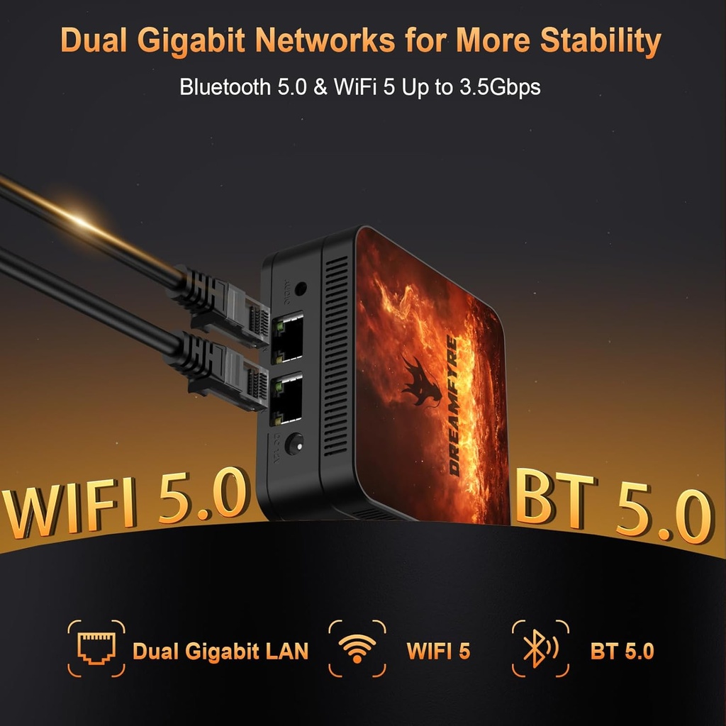 DreamFire Mini PC Alder Lake-N95 (hasta 3.4GHz) 4 núcleos 4 hilos, Minicomputadoras 8GB DDR5 256GB M.2 SSD, Mini PC con soporte Dual Lan, pantalla triple 4K/USB3.0/WiFi 5/Bluetooth 5.0/VESA/para el hogar