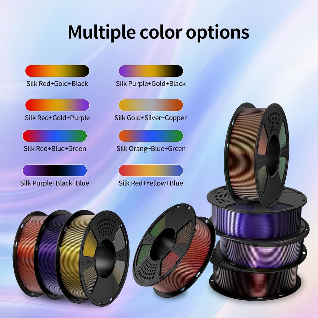 GIANTARM Filamento PLA de seda tricolores, filamento brillante para impresora 3D de 0.069 in +/-0.001 in, carrete de 2.2 libras, embalaje al vacío (rojo+dorado + negro) 