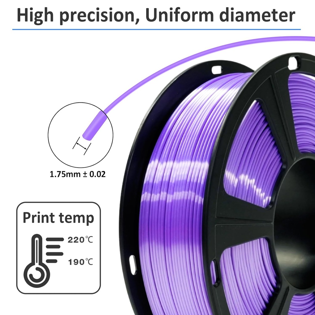 GIANTARM Filamento PLA para impresora 3D de 2.2 lbs, filamento mejorado de dureza de 1.75mm, color seda morada brillante, con precisión dimensional de 0.03mm, embalaje al vacío, 1080 pies por rollo, para la mayoría de impresoras 3D FDM Morado 