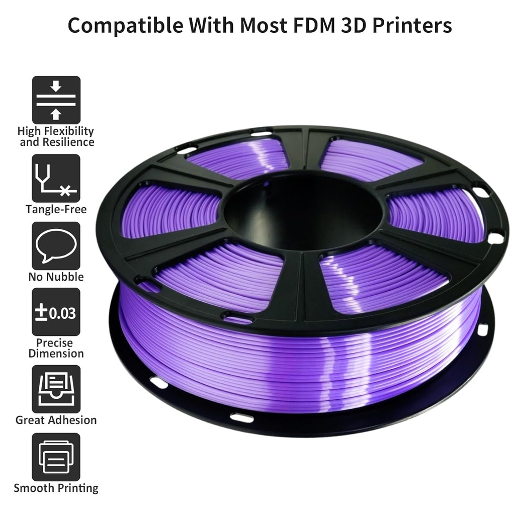 GIANTARM Filamento PLA para impresora 3D de 2.2 lbs, filamento mejorado de dureza de 1.75mm, color seda morada brillante, con precisión dimensional de 0.03mm, embalaje al vacío, 1080 pies por rollo, para la mayoría de impresoras 3D FDM Morado 