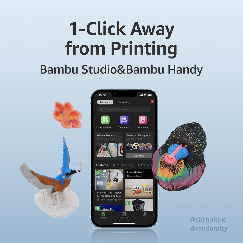 Bambu Lab A1 Impresora 3D, Soporta Impresión 3D Multi-Color, Alta Velocidad y Precisión, Calibración Completa Automática y Compensación Activa de Tasa de Flujo, ≤48 dB Impresora 3D FDM Silenciosa 
