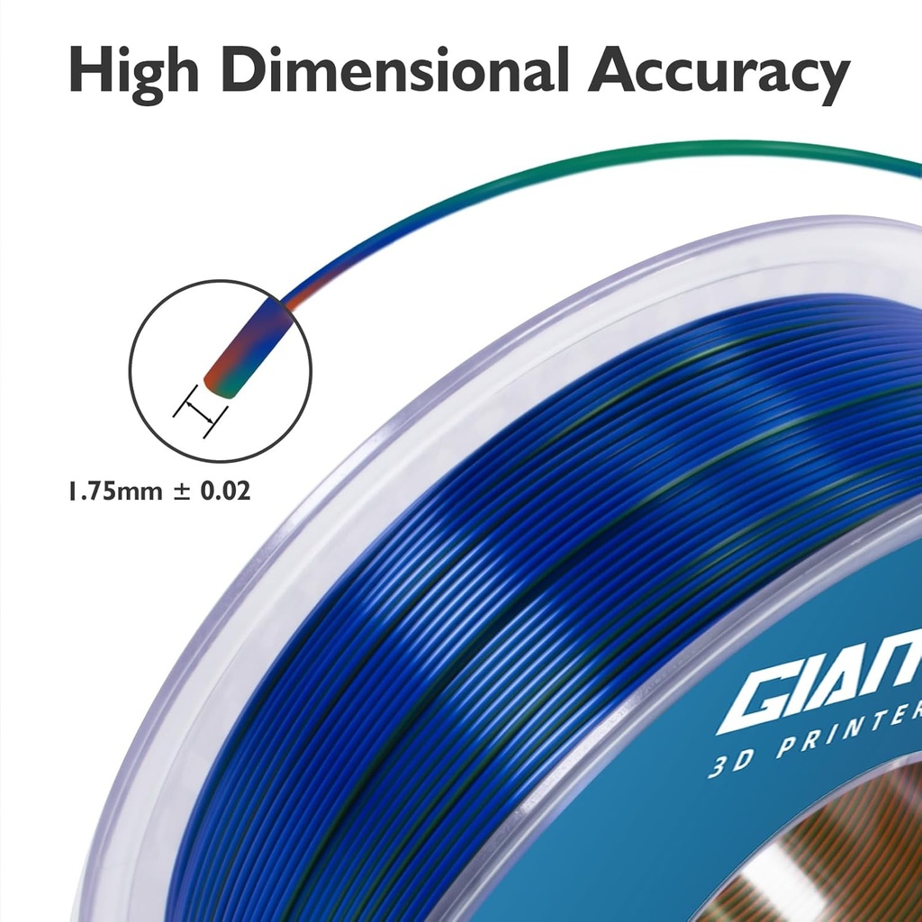 GIANTARM Filamento de ácido poliláctico de 1.75mm +/-0.02mm, carrete de 1Kg (2.2 libras), embalaje al vacío, para impresora 3D, de seda tricolores, naranja, azul y verde 