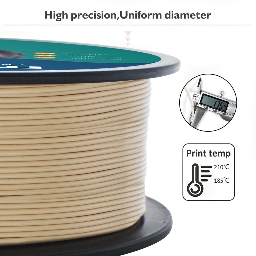 GIANTARM Filamento de impresora 3D, filamento PLA blanco hueso, carrete de 2.2 libras, precisión de dimensión de 0.069 pulgadas +/- 0.001 pulgadas, filamento de impresión 3D