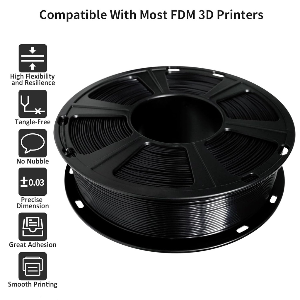 GIANTARM Filamento PLA para impresora 3D de 2.2 lbs, filamento mejorado de dureza color seda negra brillante de 1.75mm con precisión dimensional de +/-0.03mm, embalaje al vacío, 1080 pies por rollo, para la mayoría de impresoras 3D FDM 