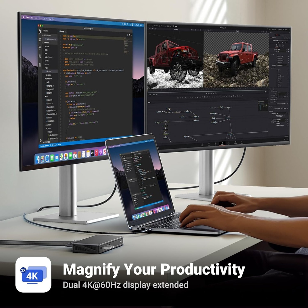 UGREEN Estación de acoplamiento USB C, DisplayLink 9 en 1, Revodok Pro 209, base de monitor dual 4K a 60hz para MacBook y Windows con 2 DP y 2 HDMI, puertos de datos USB C y USB-A de 10 Gbps, 100 W PD 