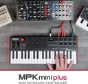 Akai Professional MPK Mini Plus - Controlador de teclado MIDI USB con 37 mini teclas, 8 almohadillas MPC, secuenciador, E/S MIDI/CV/puerta 