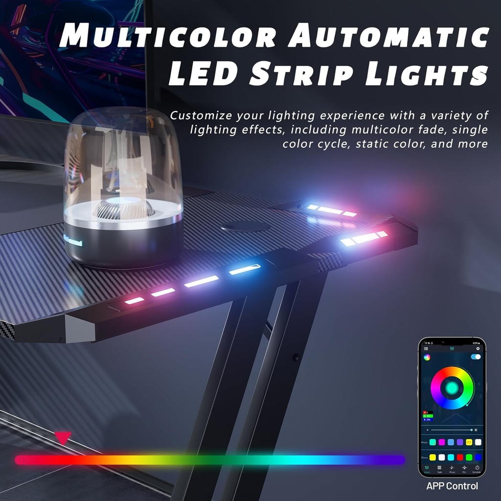 Escritorio Gamer Con Iluminacion LED RGB - Ergonómico 47Pulgadas