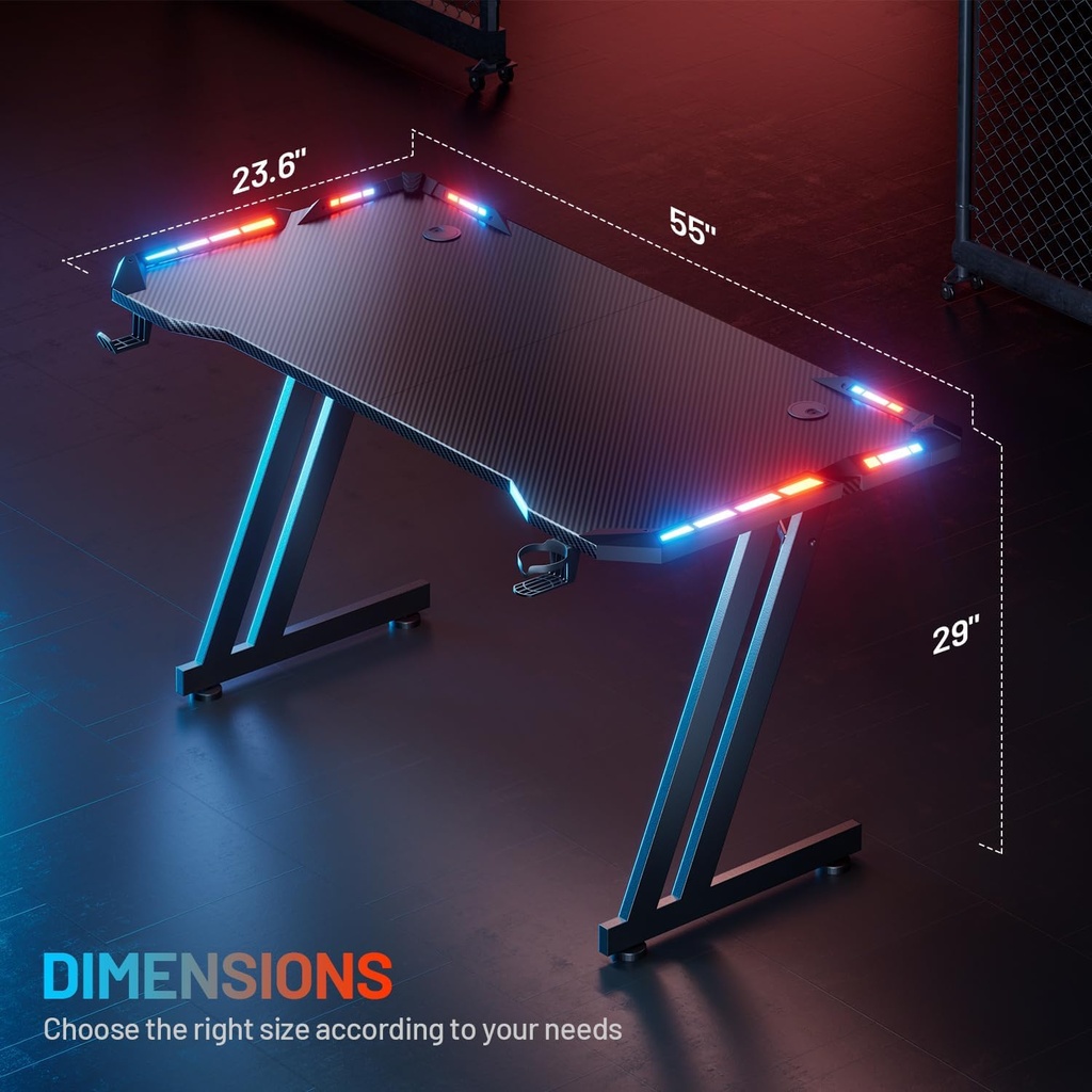Escritorio Gamer Con Iluminacion LED RGB - Ergonómico 55 Pulgadas