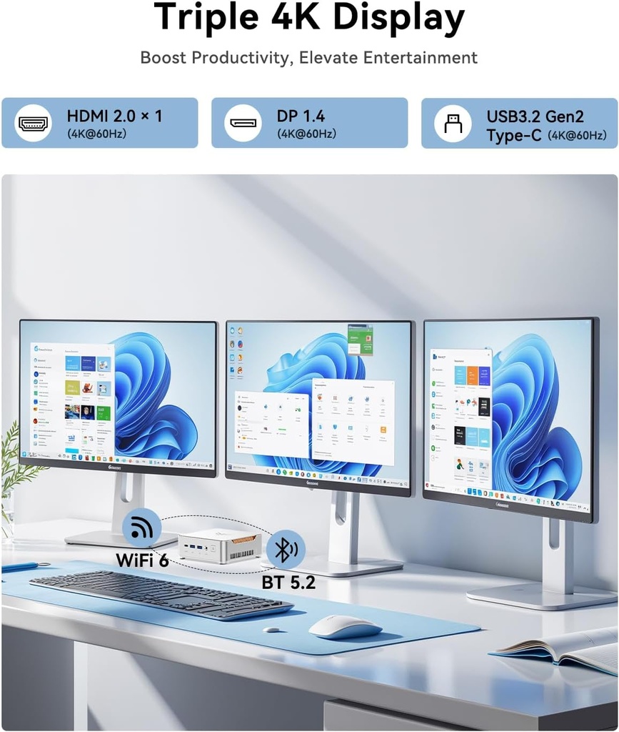 KAMRUI Mini PC Hyper H2 con Windows 11 Pro, Intel Core 14450HX (Beats i7-1195G7/12700H), 16 GB RAM 512 GB PCIe4.0 SSD, triple 4K, HDMI, DP, USB-C, Ethernet, mini computadora de escritorio para oficina 