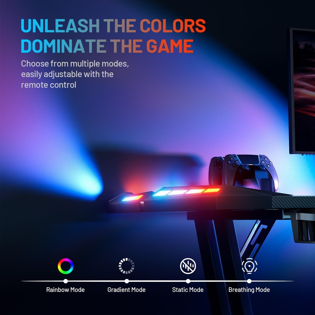 Escritorio Gamer Con Iluminacion LED RGB - Ergonómico 55 Pulgadas