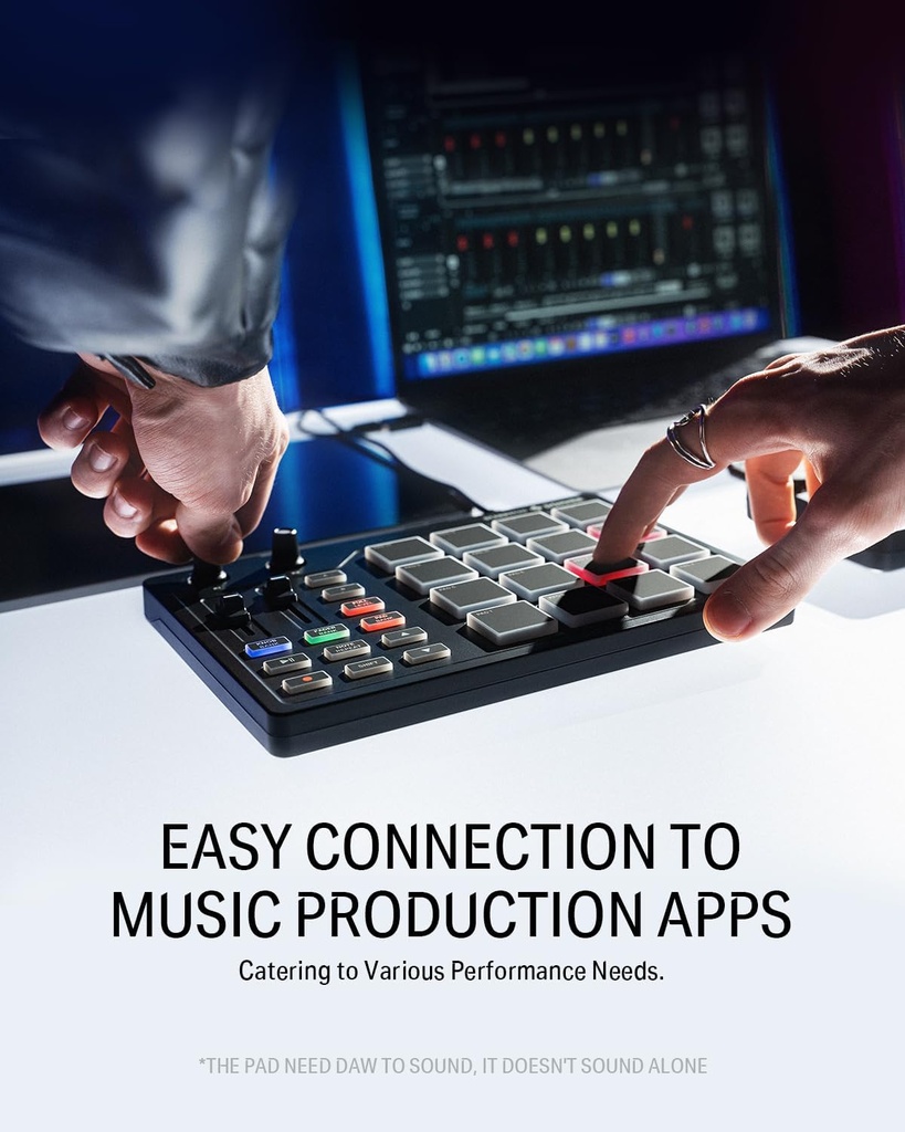 Donner Máquina profesional MIDI Pad Beat Maker, máquina de batería con 16 almohadillas de ritmo, 2 faders y perillas asignables y software de producción de música, controlador MIDI USB con 40 cursos 