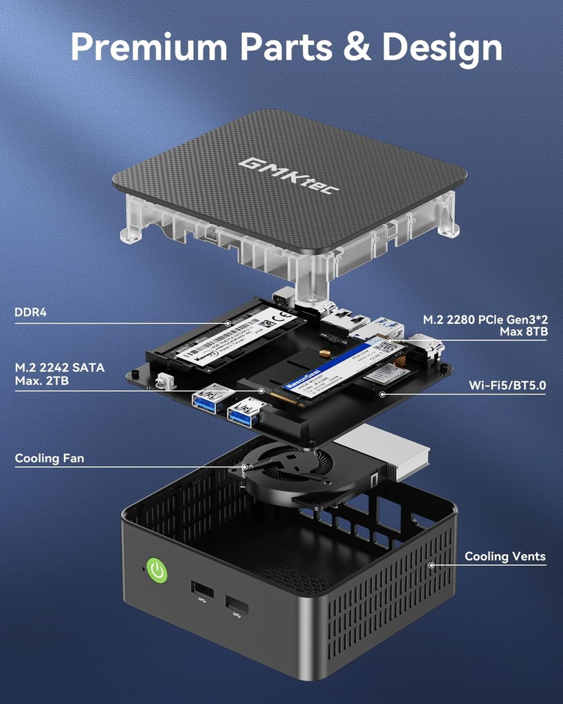 GMKtec Mini PC Procesador Intel N95 (Turbo 3.4GHz) 8GB DDR4 256GB SSD Computadora de escritorio 4K Dual HDMI Display/3x USB3.2/WiFi 5 BT5.0/RJ45 Ethernet Nucbox G3S 