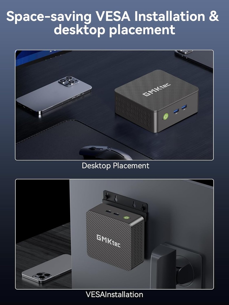 GMKtec Mini PC Procesador Intel N95 (Turbo 3.4GHz) 8GB DDR4 256GB SSD Computadora de escritorio 4K Dual HDMI Display/3x USB3.2/WiFi 5 BT5.0/RJ45 Ethernet Nucbox G3S 