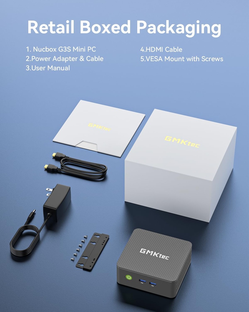 GMKtec Mini PC Procesador Intel N95 (Turbo 3.4GHz) 8GB DDR4 256GB SSD Computadora de escritorio 4K Dual HDMI Display/3x USB3.2/WiFi 5 BT5.0/RJ45 Ethernet Nucbox G3S 