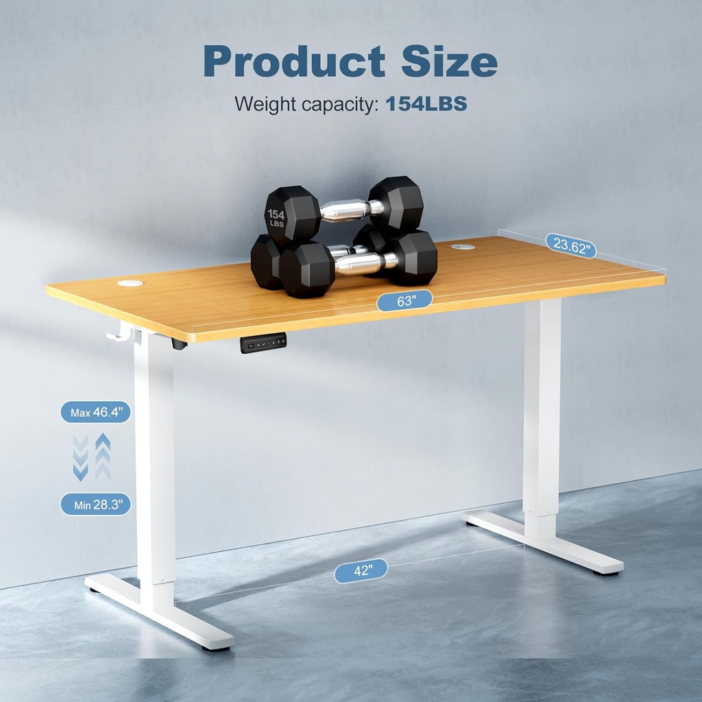 DUMOS – Escritorio eléctrico de altura ajustable de 63 pulgadas (160 cm), estaciones de trabajo para computadoras de pie a sentado, mesa grande de PC para oficina en casa, mesas de escritura y juegos 
