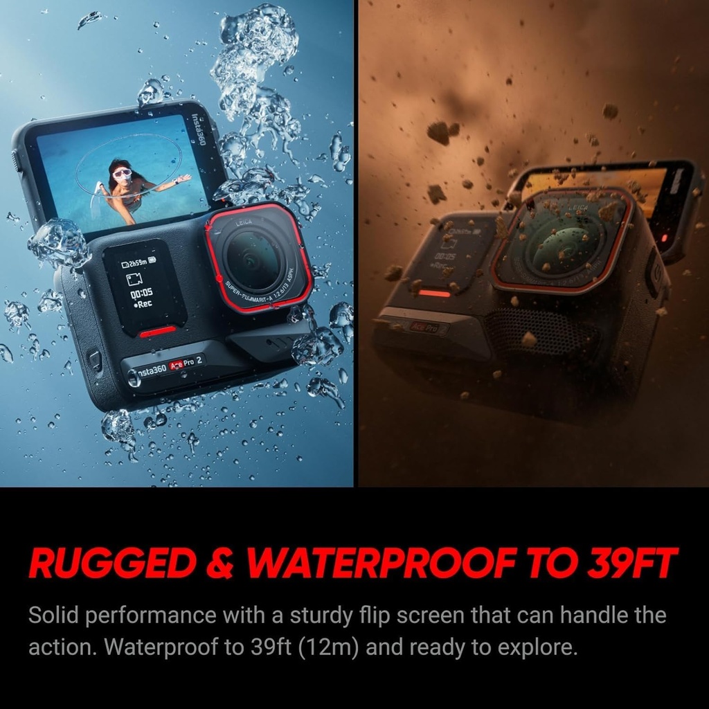 Insta360 Ace Pro 2 - Paquete de buceo - Cámara de acción impermeable 8K diseñada conjuntamente con Leica, sensor insignia de 1/1.3 pulgadas, 8K30, pantalla abatible de 2.5 pulgadas | Incluye funda de buceo, agarre de mango flotante (256 GB)
