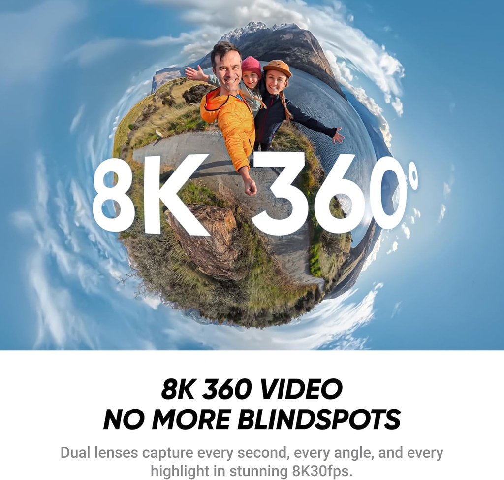 Insta360 X4 Air Kit de inicio - Cámara 360 de 8K y 165g ligera, palo de selfie invisible, lentes reemplazables, dispara primero y enmarca después, protección contra el viento incorporada